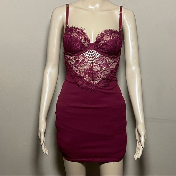 Feelings With You Lace Mini Dress - Burgundy - Picture 7 of 12